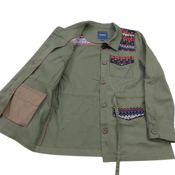 ModCloth Jacket Womens Medium Green Aztec Embroidered Front Button Twill Cotton - Picture 6 of 12
